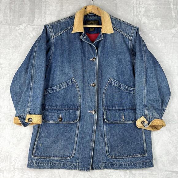 Eddie Bauer Jackets & Blazers - Vintage Eddie Bauer Women Denim Jean Chore Jacket Long Coat Dual Pocket Size L